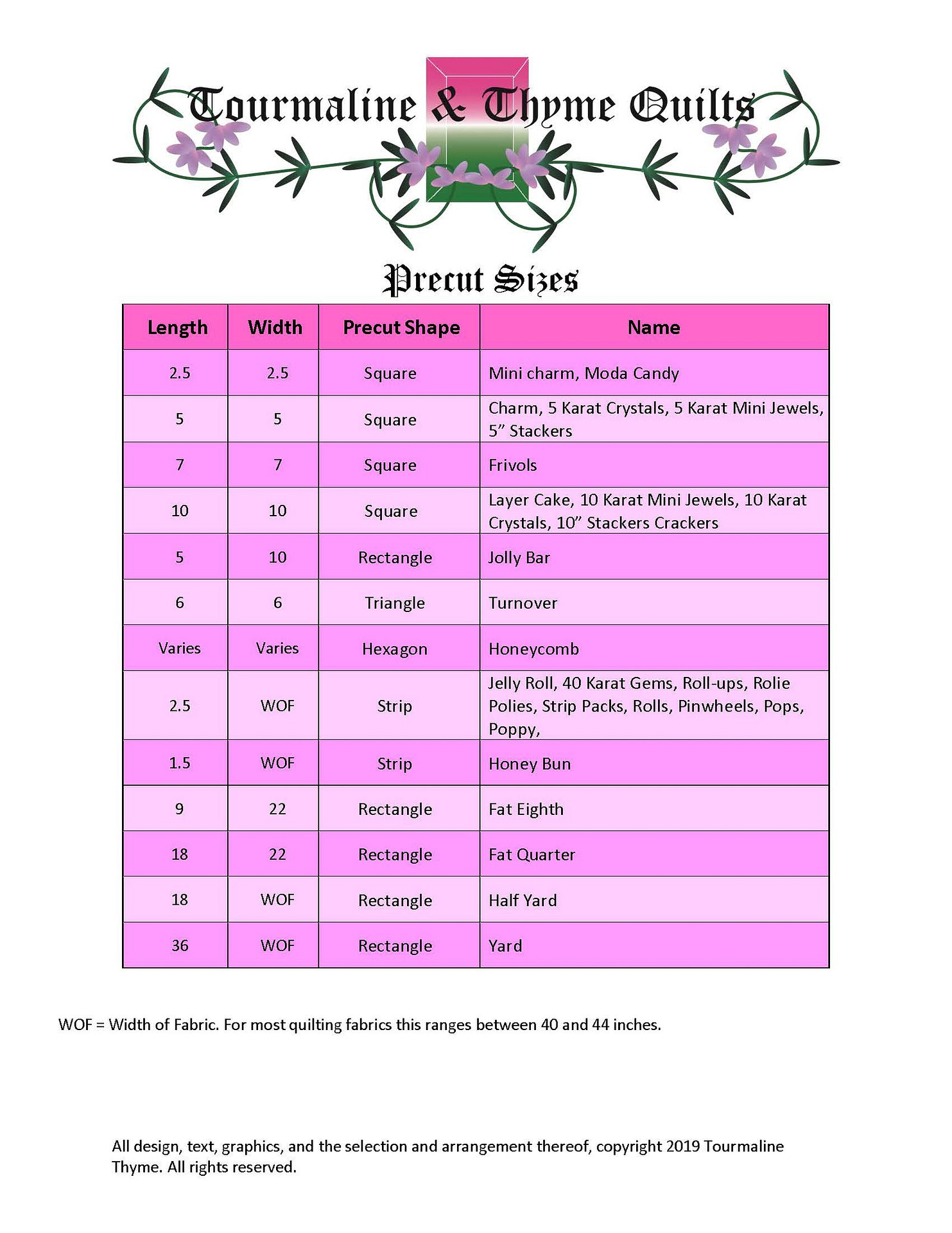 Precut Sizes - Tourmaline & Thyme Quilts